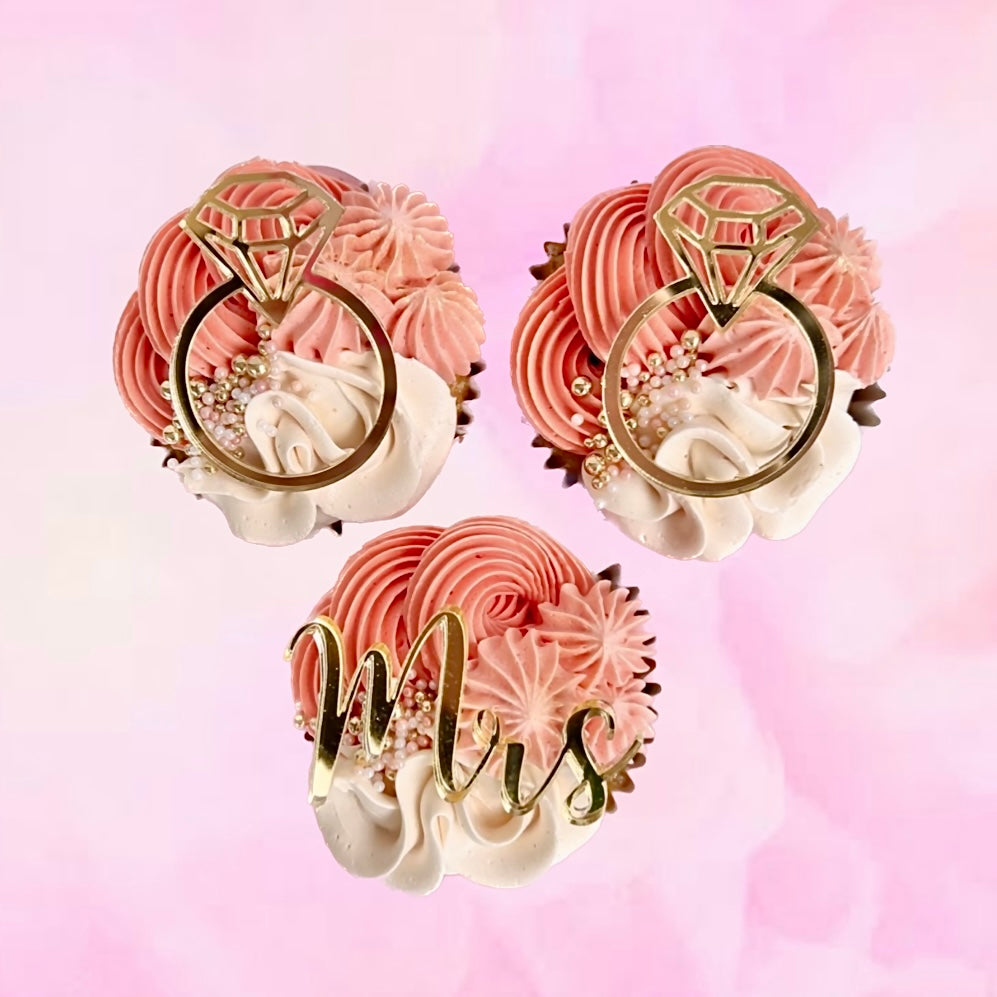 Acrylic Cupcake Charms Bridal Shower - 6pc Assorted Colours mrs and diamond ring