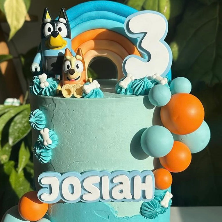 Layered Custom Name Birthday Cake Fropper + Number Topper - Blue Dog