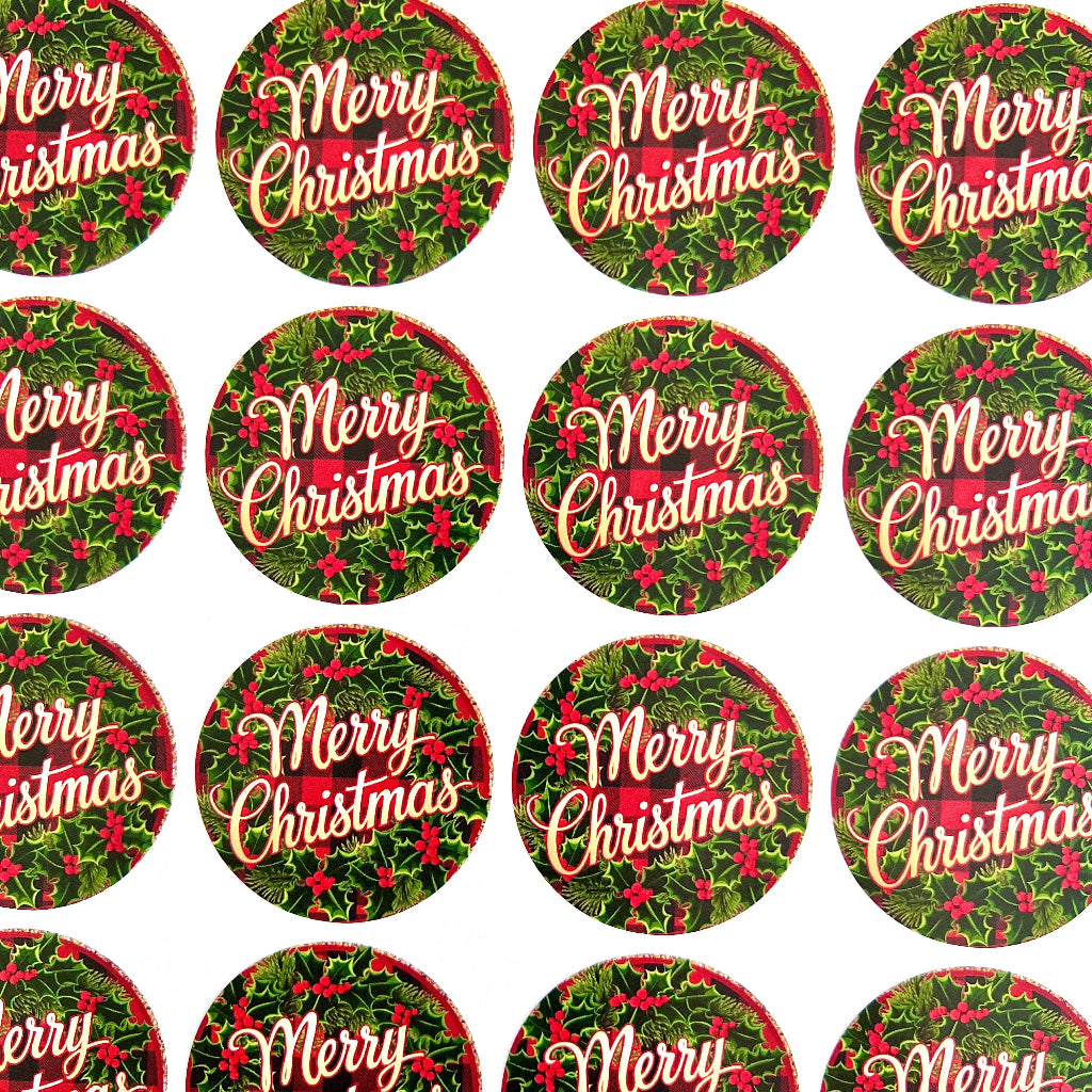 Merry Christmas Holly Sticker Label 2" - 40pc