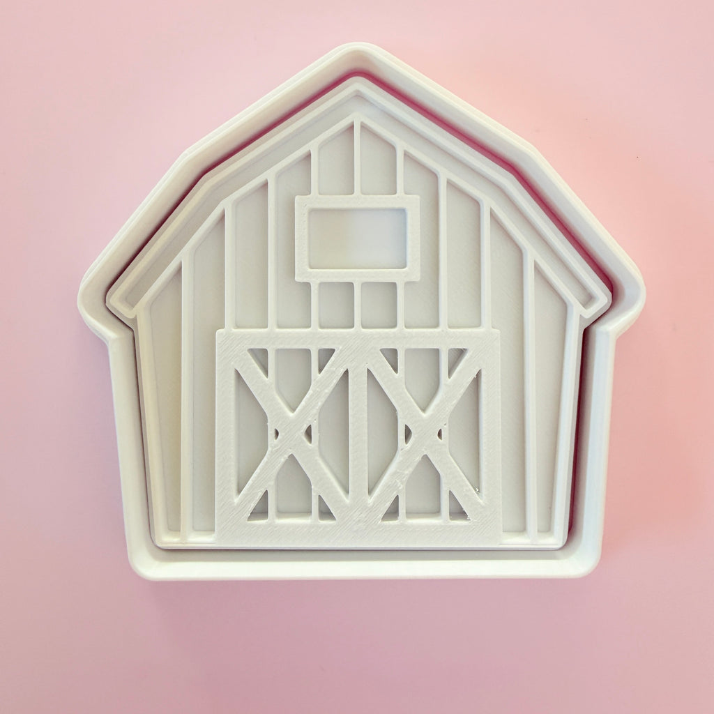 Plastic Cookie Cutter + Cookie Stamp - Barn