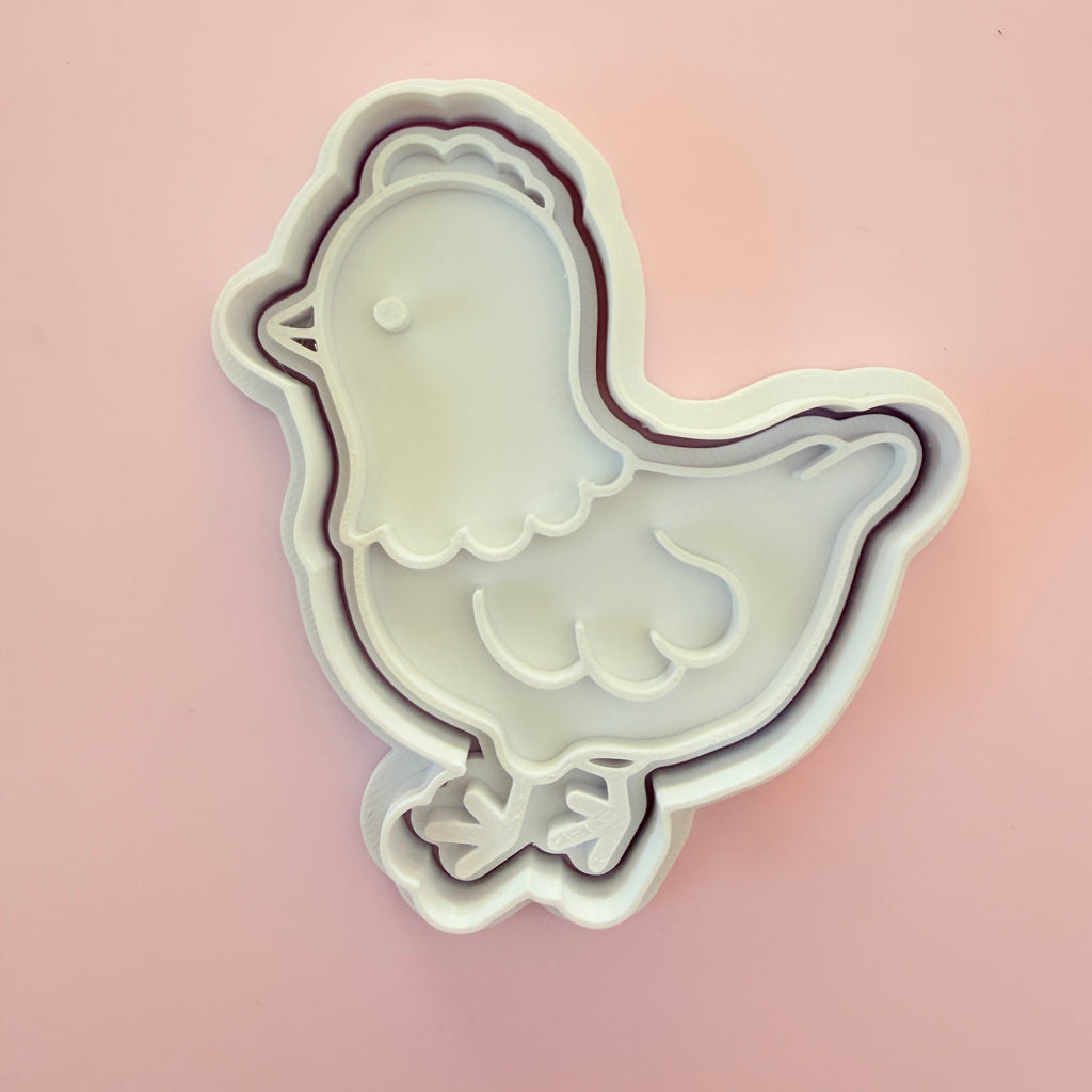 Plastic Cookie Cutter + Cookie Stamp - Chicken