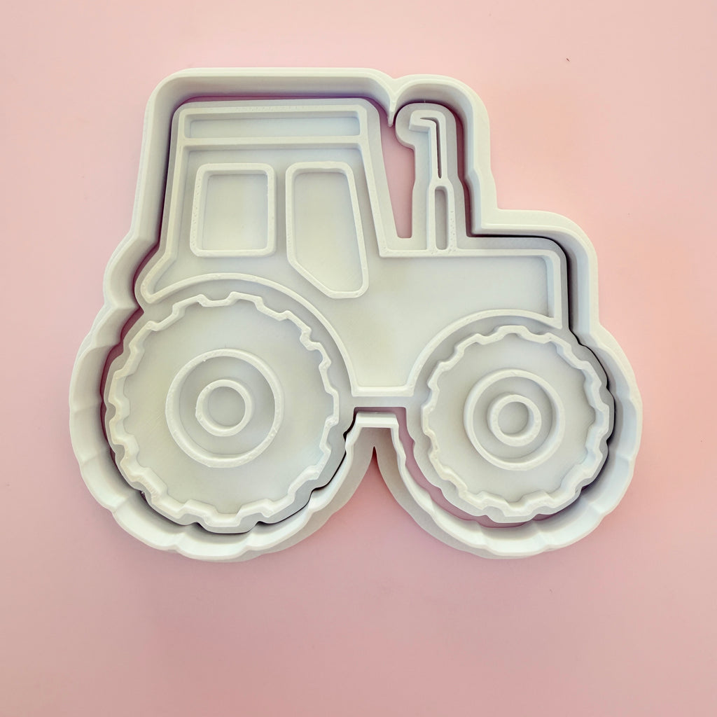 Plastic Cookie Cutter + Cookie Stamp - Tractor