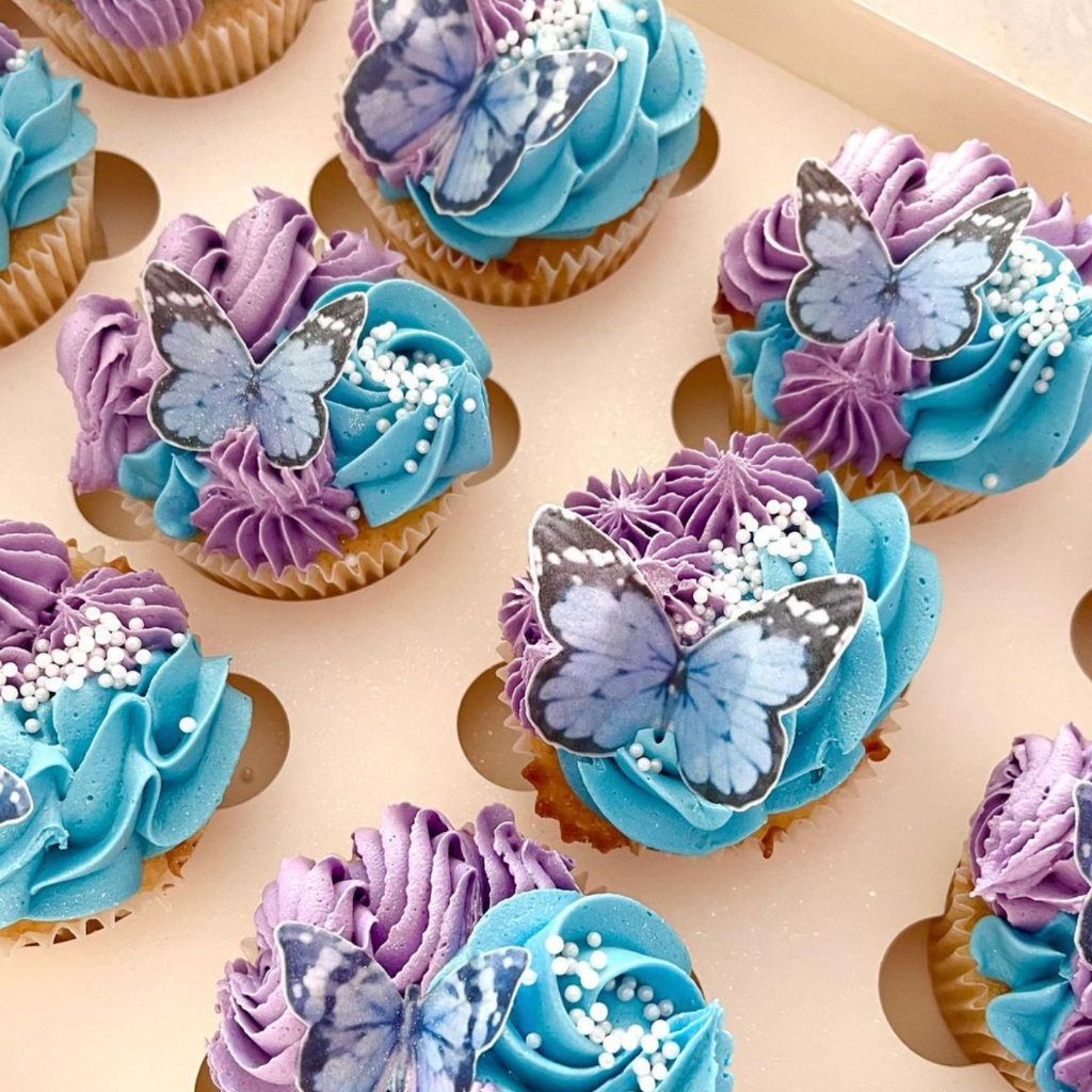 Edible Wafer Cupcake Toppers - Blue Butterflies 21pc