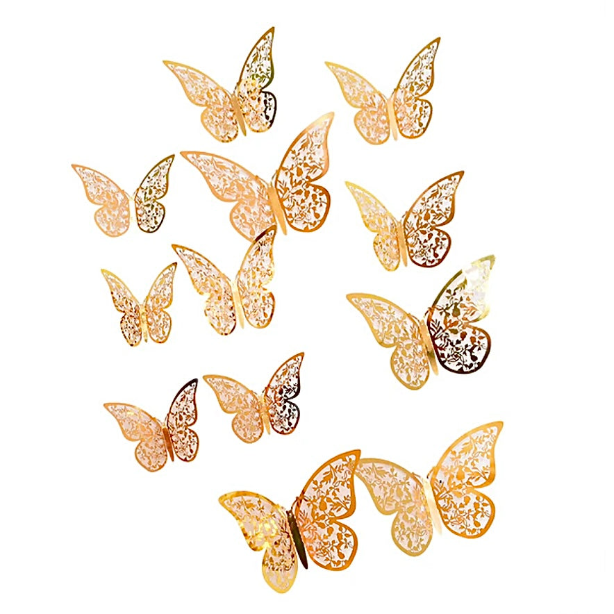 Card Stock Arched Butterflies 12 Pack - Filigree Gold