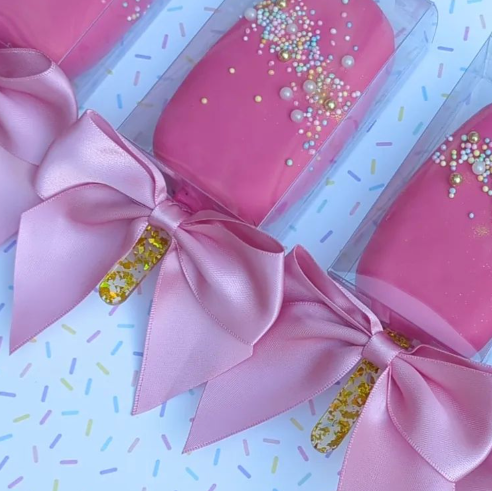 Satin Cakesicle Bows 10cm 6 Pack - Antique Pink