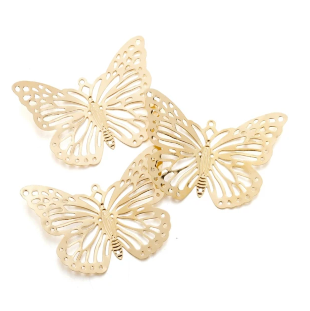 Flat Metal Butterflies 25 Pack - Champagne Gold