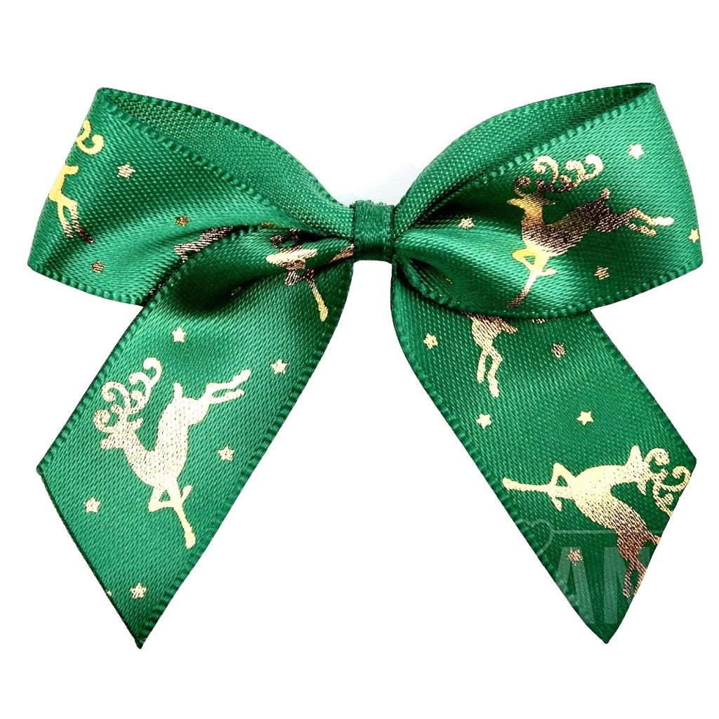 Satin Cakesicle Bows 5cm 12 Pack - Christmas Reindeer Green
