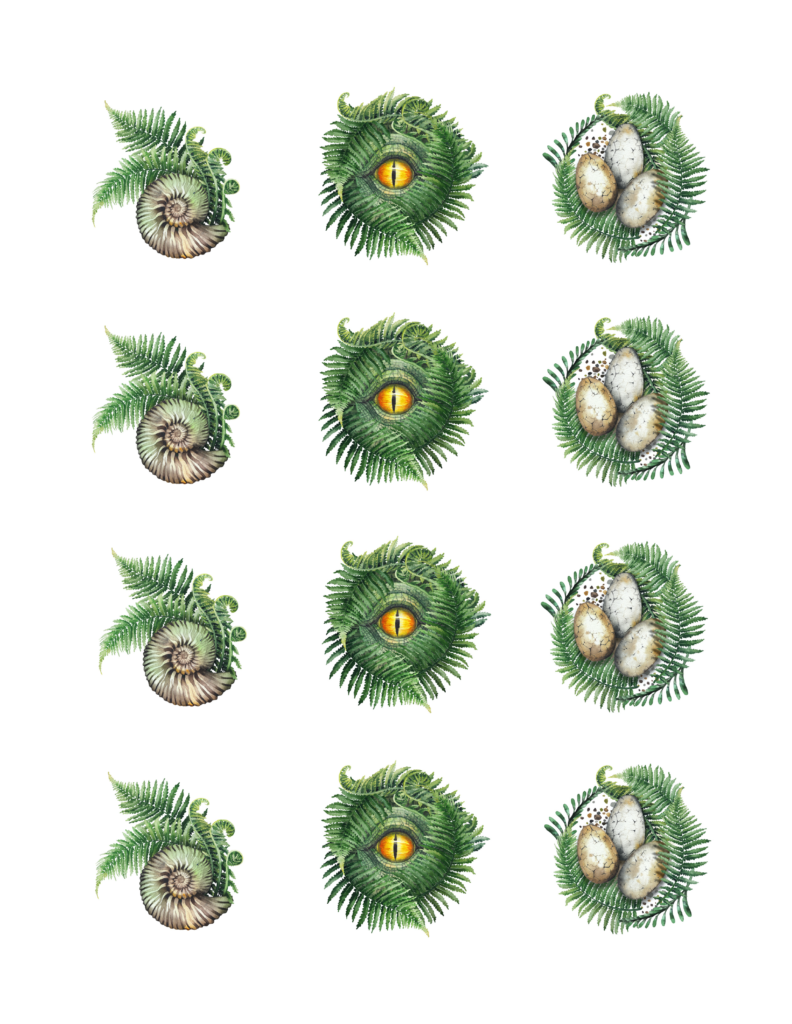 Edible Icing Cupcake Cake Topper Image tropical dinosaur egg eye