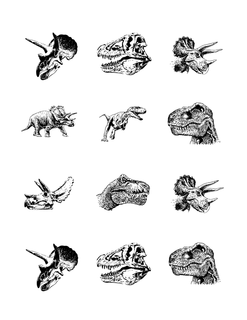 Edible Icing Cupcake Cake Topper Image Dinosaur black and white