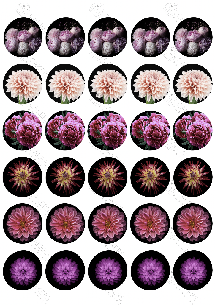 1.5" Cupcake Edible Icing Image - Flowers Assorted 1