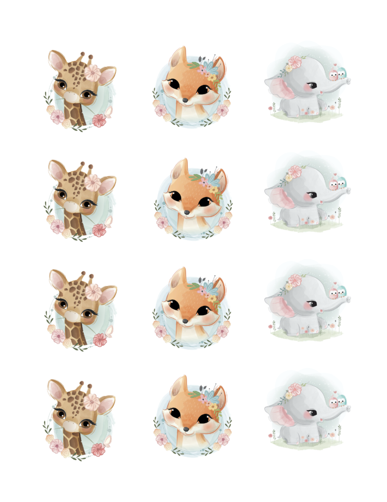 Edible Icing Cupcake Cake Topper Image Baby Animals giraffe fox elephant
