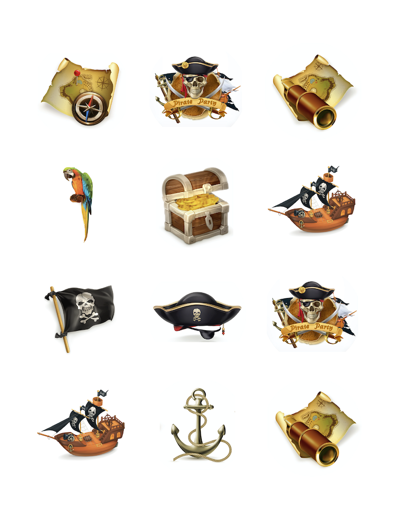 pirate theme edible icing cake topper images anchor parrot flag ship