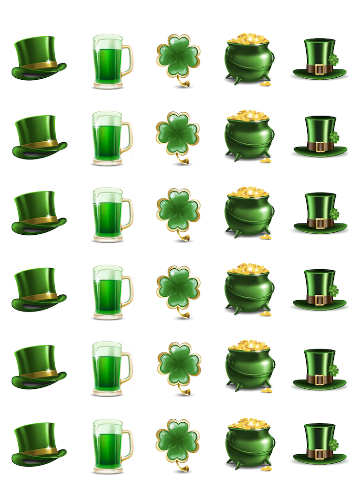 Edible Icing Cupcake Cake Topper Image St. Patrick's Day Leprechaun hat Gold Pot Clover