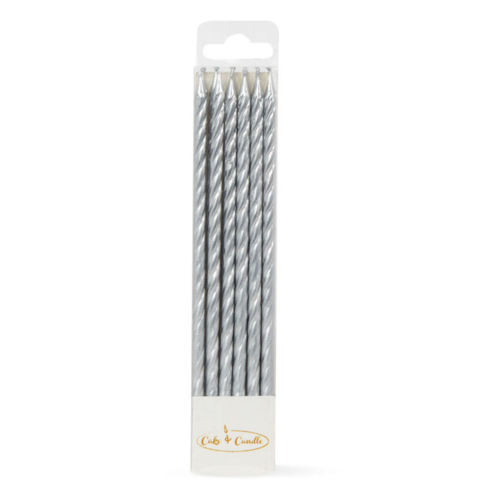 cake candles tall silver spiral pack of 12