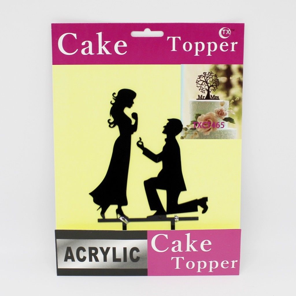 Acrylic-Black-Wedding-Cake-Topper-Decoration-Bride-Groom-Couple-Mr-Mrs-282621791077
