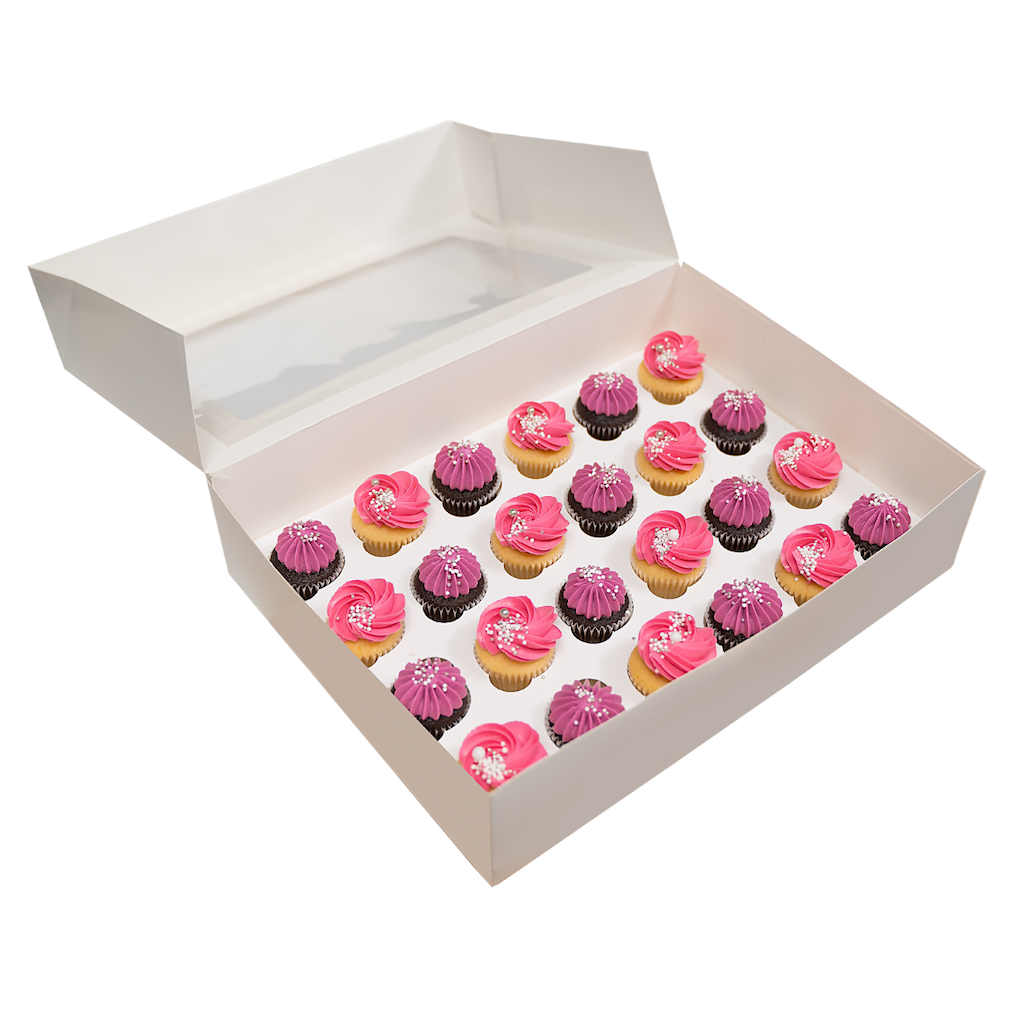 24 mini cupcake box white with clear window