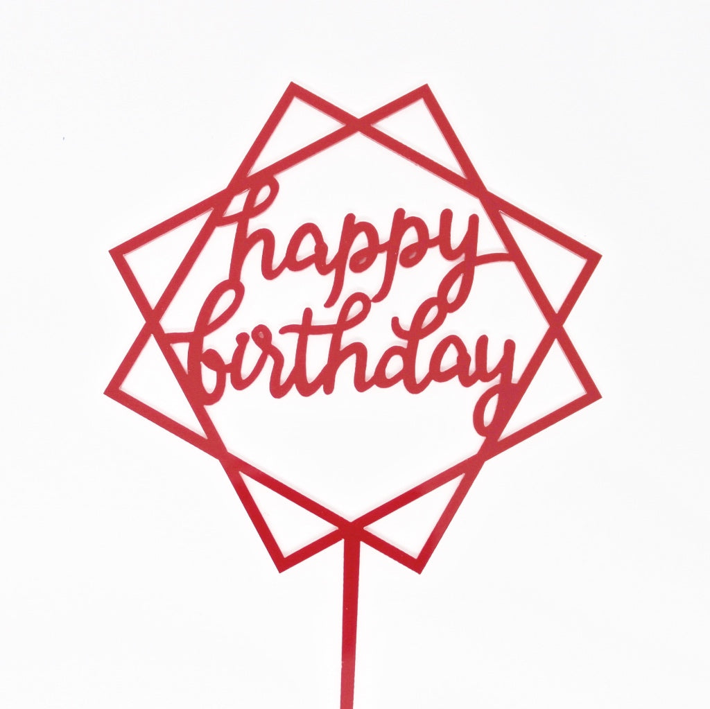 Happy birthday cake topper squares red