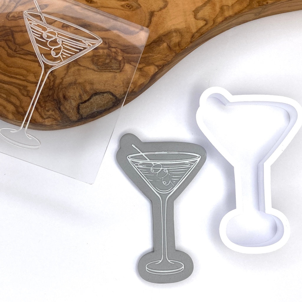 acrylic cookie stamp fondant embosser martini cocktail glass