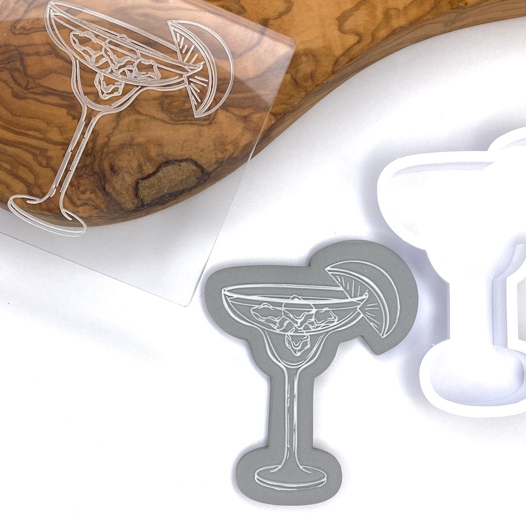 acrylic cookie stamp fondant embosser margarita cocktail glass