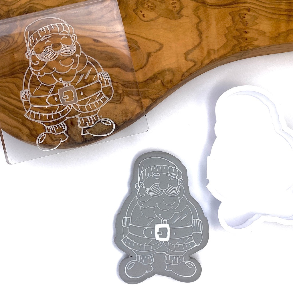 acrylic cookie stamp fondant embosser cookie cutter Christmas santa