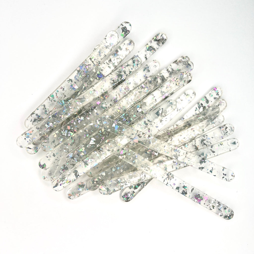 Popsicle ice cream sticks clear holographic chunky glitter acrylic reusable regular size