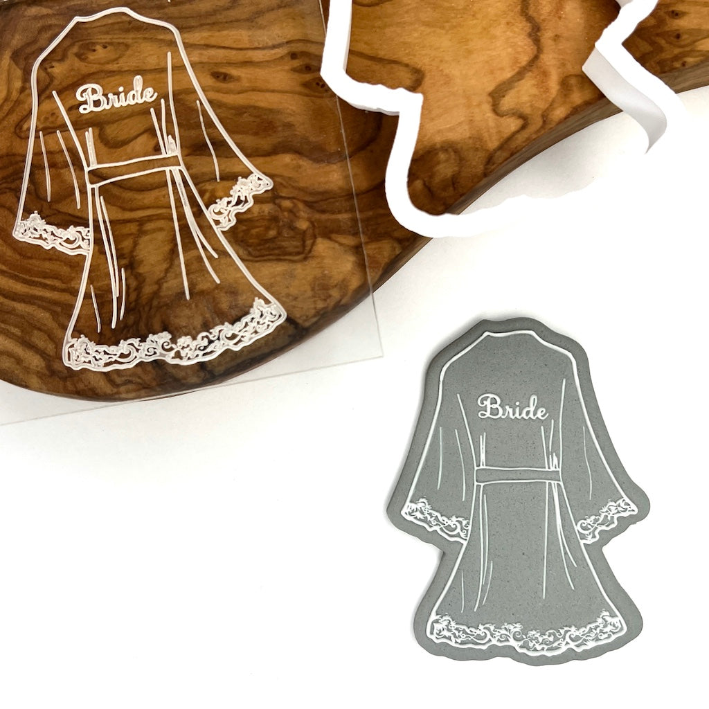 acrylic cookie stamp fondant embosser debosser cookie cutter wedding bride robe
