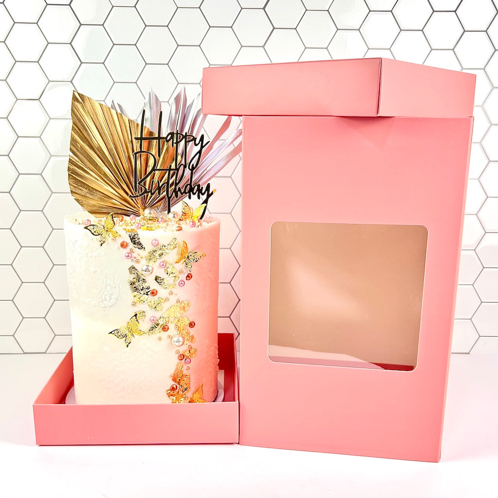 Olbaa Cake Box with Window - 8"x8"x14" - Rose Pink