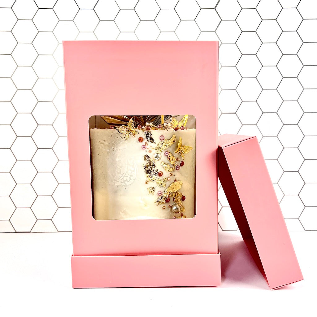 Olbaa Cake Box with Window - 8"x8"x14" - Rose Pink
