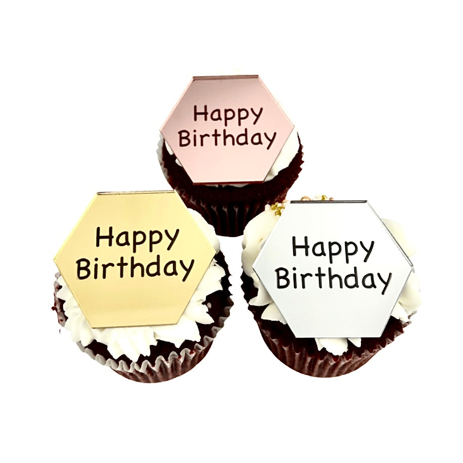 Hexagon Acrylic Cupcake Topper Disc - Happy Birthday Simple 6pc