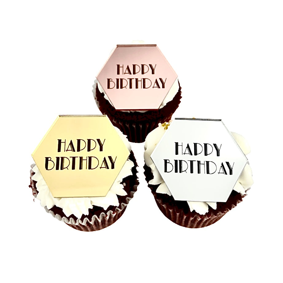 Hexagon Acrylic Cupcake Topper Disc - Happy Birthday Gatsby 6pc