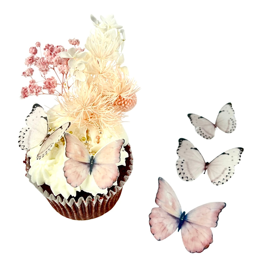 Edible Wafer Cupcake Toppers - Pink Butterflies 18pc
