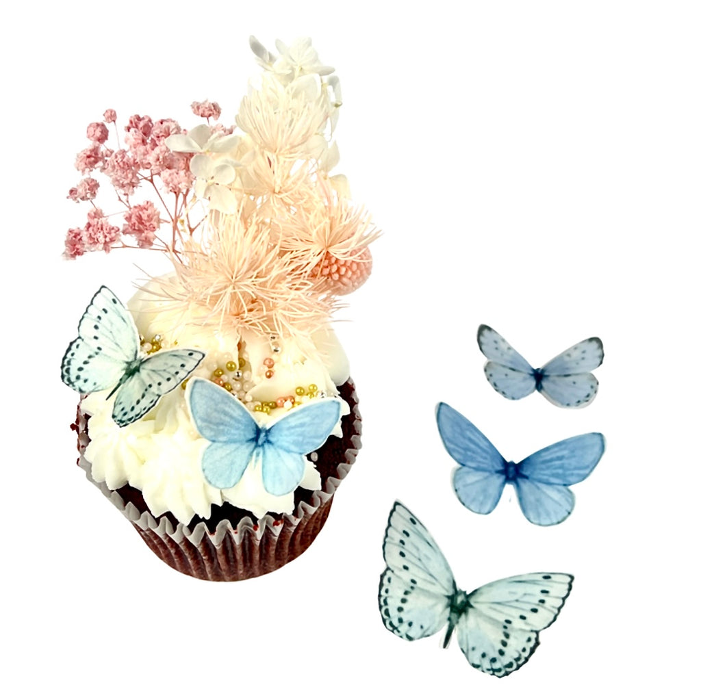 Edible Wafer Cupcake Toppers - Blue Green Butterflies 25pc