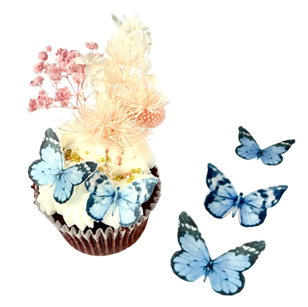 Edible Wafer Cupcake Toppers - Blue Butterflies 21pc Cakers Paradise