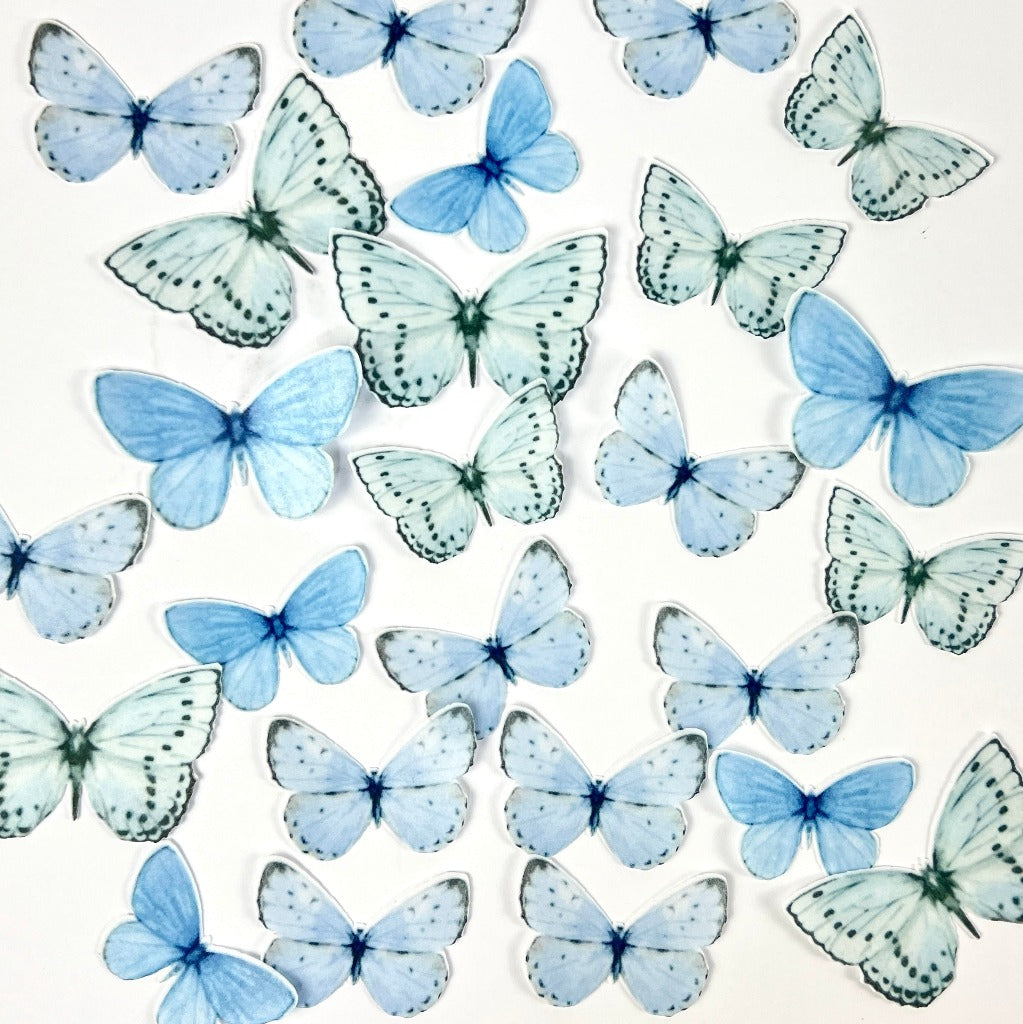 Edible Wafer Cupcake Toppers - Blue Green Butterflies 25pc