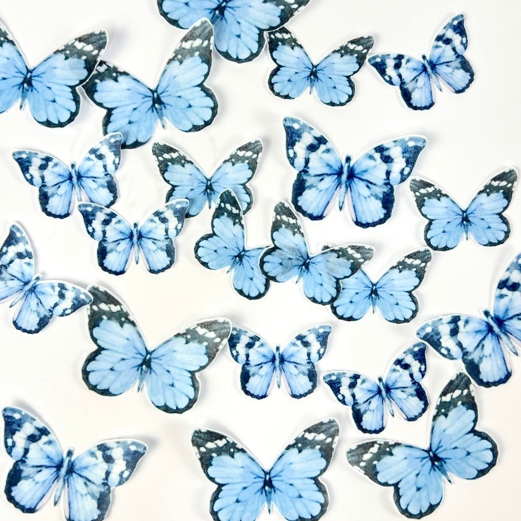 Edible Wafer Cupcake Toppers - Blue Butterflies 21pc Cakers Paradise