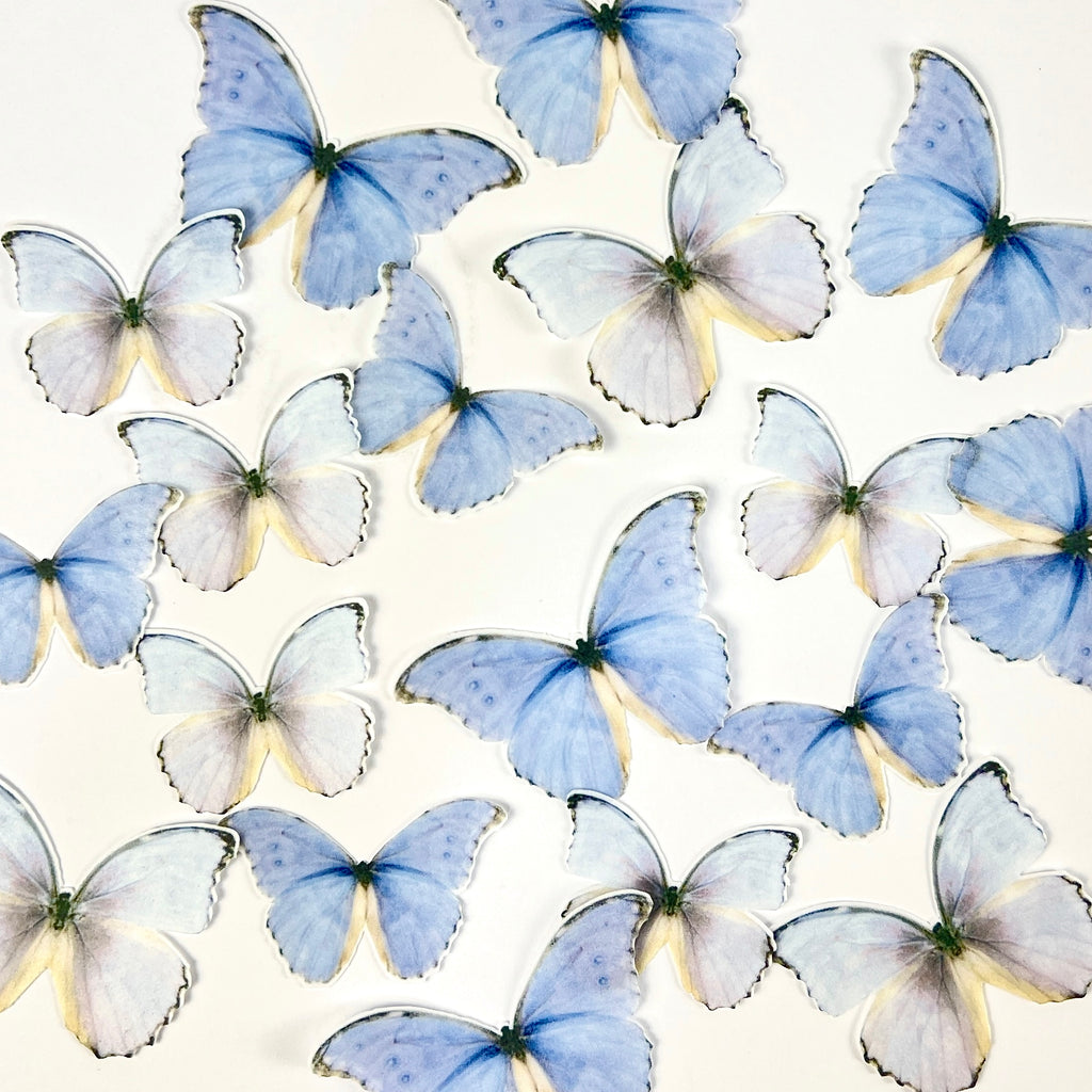 Edible Wafer Cupcake Toppers - Blue Purple Butterflies 18pc