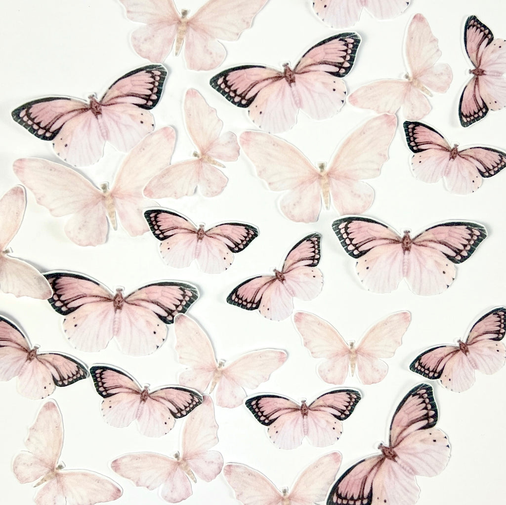 Edible Wafer Cupcake Toppers - Pastel Pink Butterflies 25pc