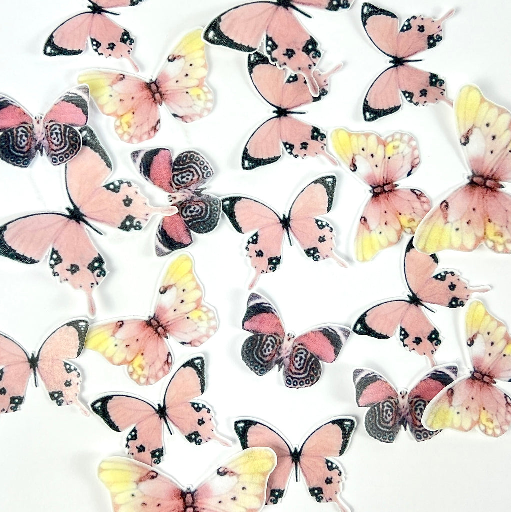 Edible Wafer Cupcake Toppers - Pink Yellow Butterflies 20pc
