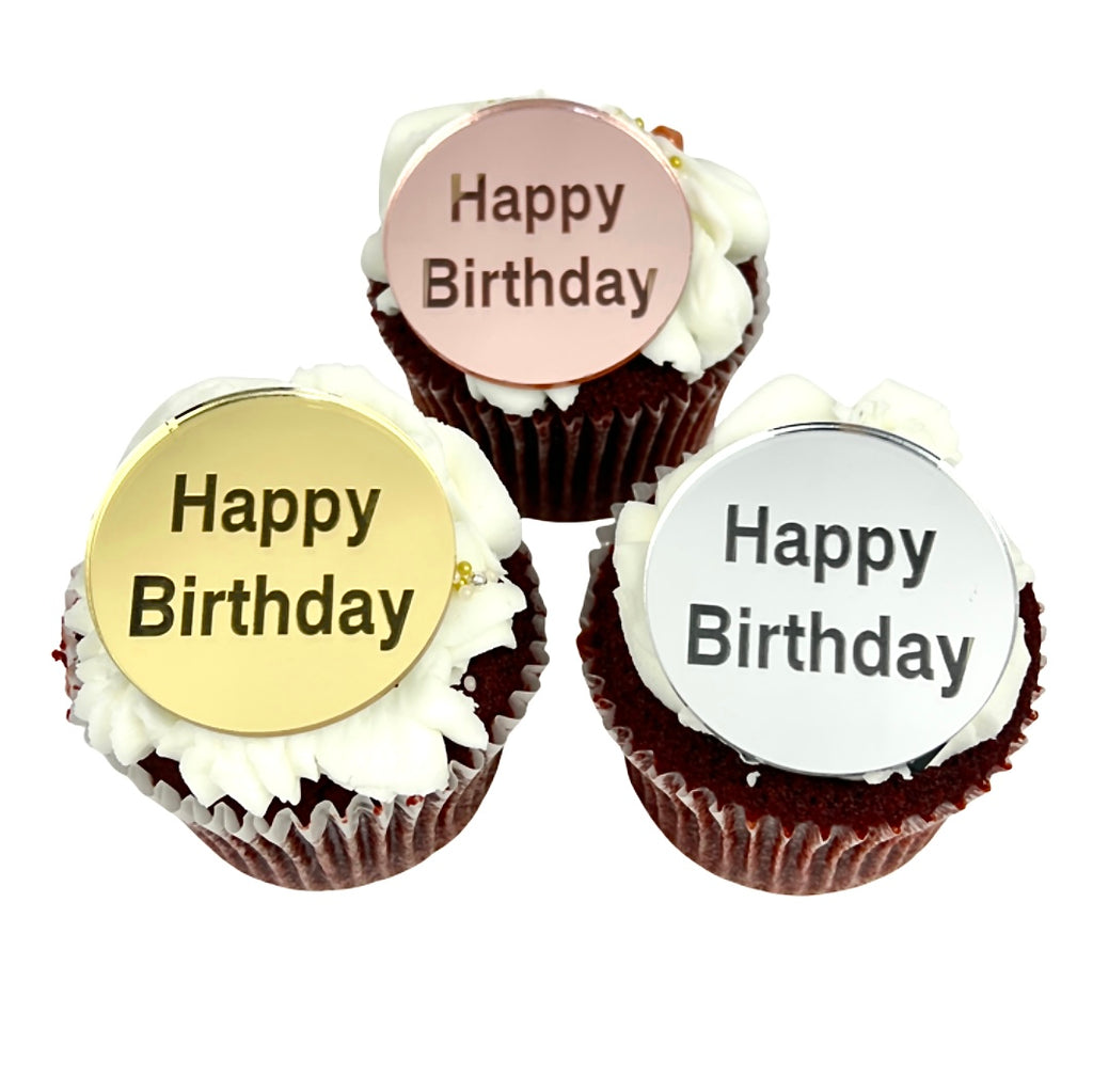 Round Acrylic Cake Topper Disc - Happy Birthday Sand Serif 6pc