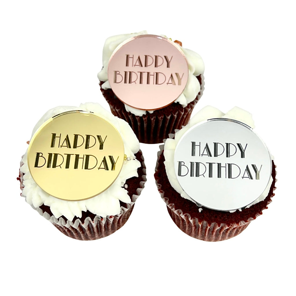 Round Acrylic Cupcake Topper Disc - Happy Birthday Gatsby 6pc