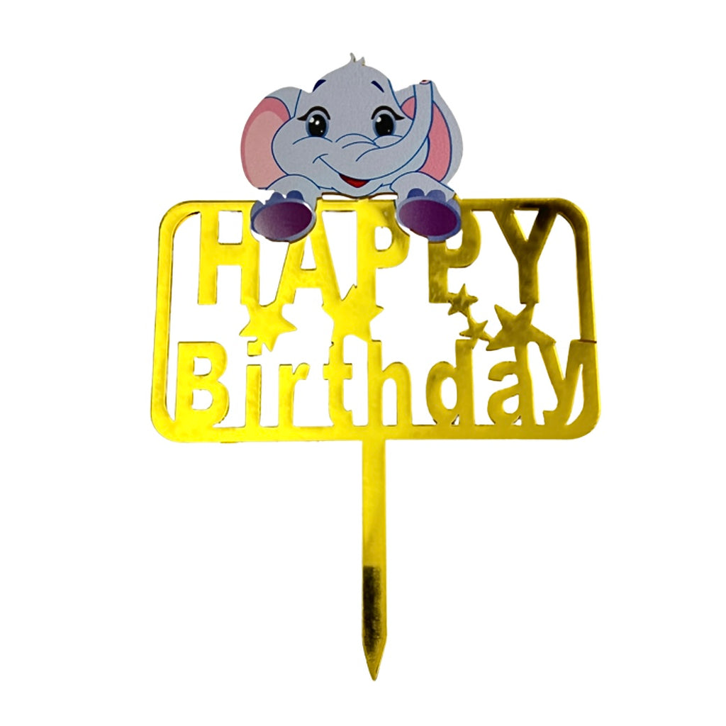 acrylic cake topper happy birthday elephant gold