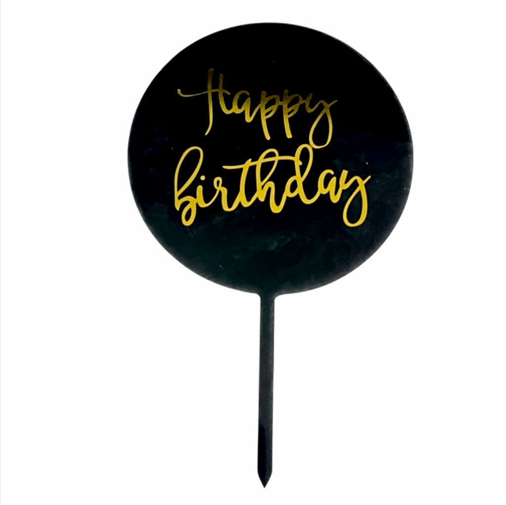 Cake Topper Happy Birthday - Black Gold