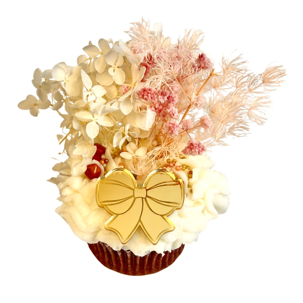 Acrylic Cupcake Topper Charms - Gold Bows 6pc