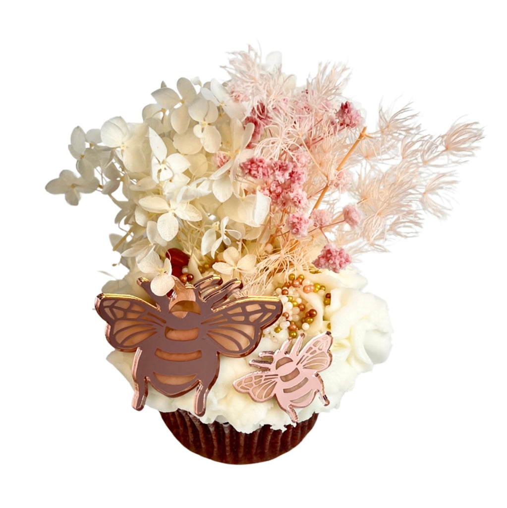 Acrylic Cupcake Topper Charms - Rose Gold Bumblebees 6pc