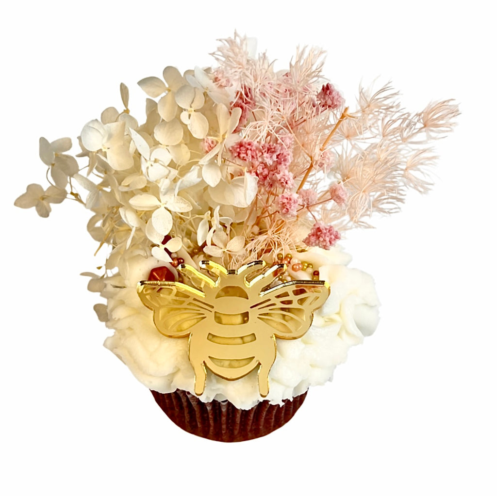 Acrylic Cupcake Topper Charms - Gold Bumblebees 6pc