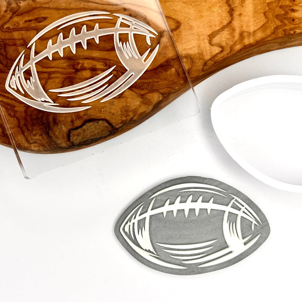 Plastic Cookie Cutter + Cookie Stamp - Footy Ball Football Rugby ball Cakers Paradise