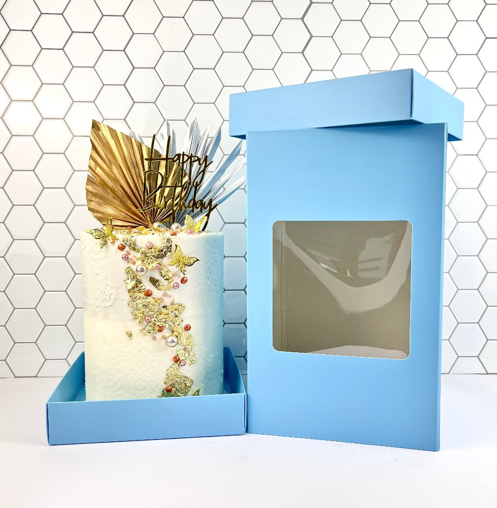 Olbaa Cake Box with Window - 10"x10"x14" - Blue