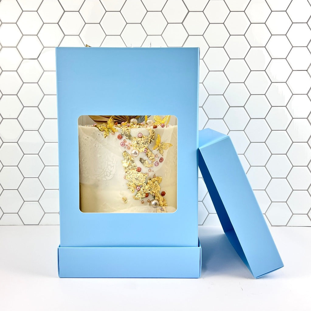 Olbaa Cake Box with Window - 8"x8"x14" - Blue