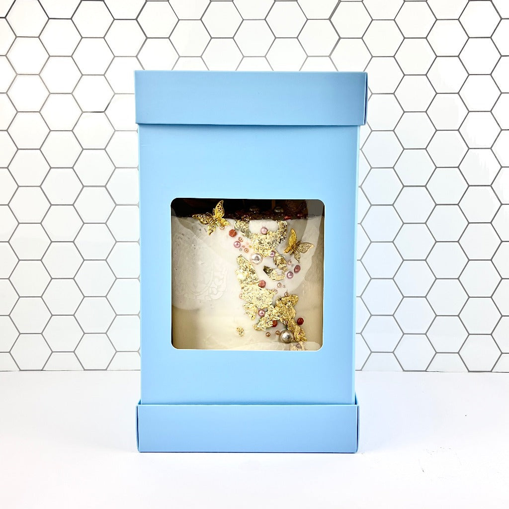 Olbaa Cake Box with Window - 10"x10"x14" - Blue