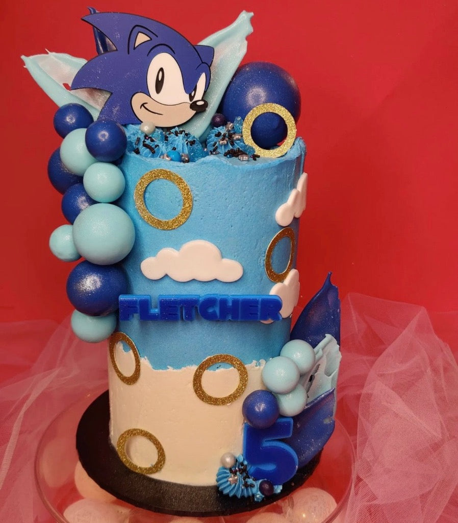 Double Layered Acrylic Birthday Cake Fropper + Topper - Sonic